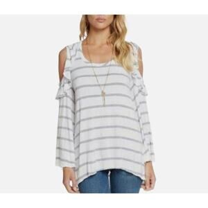 Chaser Striped White Gray Long Sleeve Cold Shoulder Top Women's‎ Medium Casual